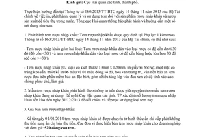 Công văn 7927/TCHQ-TVQT năm 2013 thông báo phát hành tem rượu nhập khẩu