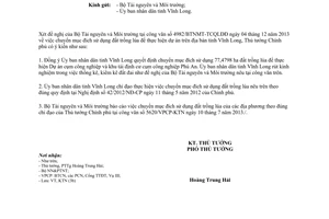 Công văn 2307/TTg-KTN năm 2013 chuyển mục đích sử dụng đất trồng lúa Vĩnh Long