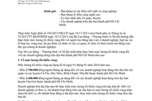 Công văn 17142/SLĐTBXH-LĐ triển khai Nghị định 182/2013/NĐ-CP mức lương tối thiểu vùng Hồ Chí Minh