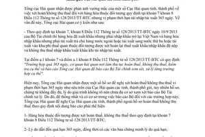 Công văn 8127/TCHQ-TXNK năm 2013 vướng mắc hoàn thuế không thu thuế TT 128