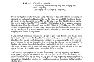 Công văn 178-CV/TW 2013 tiết kiệm chống lãng phí tổ chức hoạt động tết Giáp Ngọ 2014