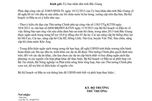 Công văn 10532/BKHĐT-KTNN năm 2014 hỗ trợ kinh phí sửa chữa bảo đảm an toàn hồ chứa Bắc Giang