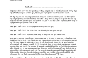 Công văn 2376/BVTV-QLT chất điều hòa sinh trưởng bảo quản rau quả Việt Nam 2013