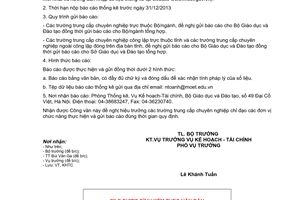 Công văn 8703/BGDĐT-KHTC năm 2014 Báo cáo thống kê định kỳ năm học 2013-2014