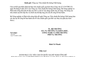 Công văn 5704/BNN-KHCN năm 2013 công bố 05 tiêu chuẩn công trình Thủy lợi