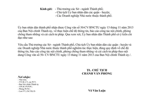 Công văn 6506/UBND-PCNC năm 2013 báo cáo công tác nội chính phòng chống tham nhũng Hồ Chí Minh