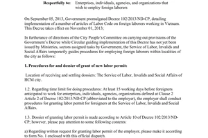 Official Dispatch No. 16116/SLDTBXH-LD on procedures for granting labor permit for foreigners