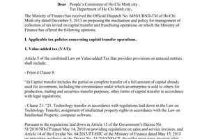 Official Dispatch No. 18115/BTC-TCT 2013 policy for management of collection of capital transfer tax