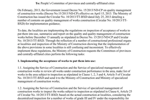 Official dispatch No. 2814/BXD-GD report on quality management of construction works 2013