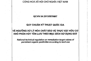 Quy chuẩn Việt Nam QCVN 54:2013/BTNMT về ngưỡng xử lý hóa chất bảo vệ thực vật hữu cơ khó phân hủy tồn lưu theo mục đích sử dụng đất do Bộ Tài nguyên và Môi trường ban hành