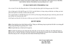 Quyết định 3933/QĐ-UBND năm 2013 Nâng cao giáo dục thể chất phổ thông Đồng Nai 2013 2020