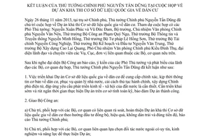 Thông báo 430/TB-VPCP năm 2013 kết luận cơ sở dữ liệu quốc gia dân cư