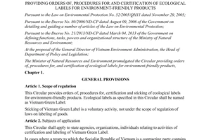 Circular No. 41/2013/TT-BTNM ecological labels for environment-friendly products