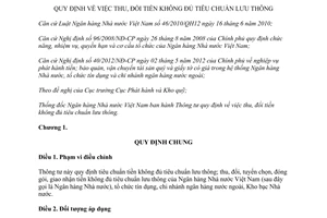 Thông tư 25/2013/TT-NHNN quy định thu đổi tiền không đủ tiêu chuẩn lưu thông