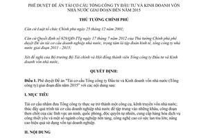 Quyết định 2344/QĐ-TTg năm 2013 Đề án tái cơ cấu Tổng công ty Đầu tư Kinh doanh nhà nước