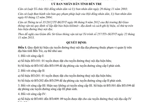 Quyết định 38/2013/QĐ-UBND ký hiệu tuyến đường thuỷ nội địa Bến Tre