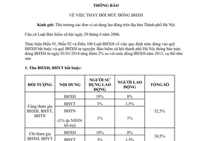 Thông báo 4235/BHXH-PT năm 2014 thay đổi mức đóng bảo hiểm xã hội Hà Nội
