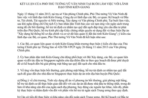 Thông báo 433/TB-VPCP năm 2013 kết luận buổi làm việc với lãnh đạo tỉnh Kiên Giang