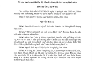Quyết định 4858/QĐ-BYT năm 2013 thí điểm Bộ tiêu chí đánh giá chất lượng bệnh viện