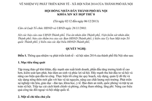Nghị quyết 18/2013/NQ-HĐND nhiệm vụ phát triển kinh tế xã hội 2014 Hà Nội