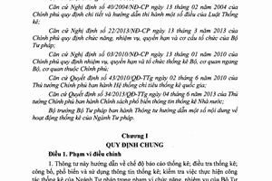 Thông tư 20/2013/TT-BTP hướng dẫn thống kê ngành tư pháp