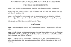 Quyết định 44/2013/QĐ-UBND Quy chế làm việc của Ủy ban nhân dân tỉnh Sóc Trăng