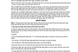 Nghị quyết 20/2013/NQ-HĐND dự toán ngân sách địa phương phân bổ ngân sách thành phố Hà Nội 2014