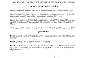 Quyết định 1783/QĐ-UBND năm 2013 Kế hoạch cải cách hành chính năm 2014 Cà Mau