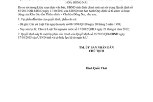 Quyết định 3971/QĐDC-UBND năm 2013 đính chính 65/2013/QĐ-UBND Khu Bảo tồn Đồng Nai