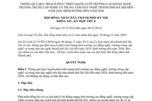 Nghị quyết 23/2013/NQ-HĐND quy hoạch mạng lưới trường cao đẳng trung cấp trung tâm dạy nghề Hà Nội