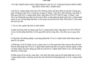 Chỉ thị 49/2013/CT-UBND năm 2013 thực hiện xử lý vi phạm hành chính Thừa Thiên Huế