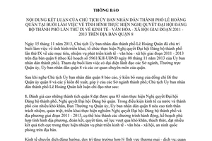 Thông báo 942/TB-VP năm 2013 kết luận buổi làm việc thực hiện Nghị quyết Đại hội Đảng quận 8