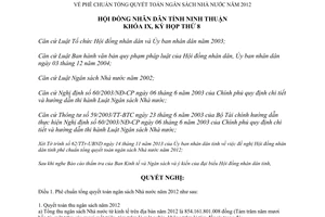 Nghị quyết 12/2013/NQ-HĐND phê chuẩn tổng quyết toán ngân sách nhà nước năm 2012 Ninh Thuận