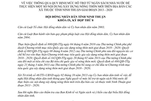 Nghị quyết 14/2013/NQ-HĐND mức hỗ trợ từ ngân sách Nhà nước xây dựng nông thôn mới Ninh Thuận