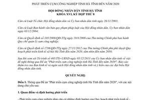 Nghị quyết số 73/2013/NQ-HĐND phát triển cụm công nghiệp tỉnh Hà Tĩnh đến năm 2020