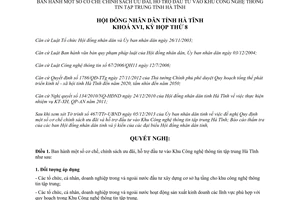 Nghị quyết 71/2013/NQ-HĐND chính sách ưu đãi hỗ trợ đầu tư khu công nghệ thông tin tập trung Hà Tĩnh