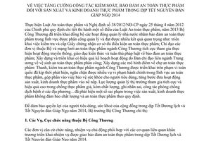 Chỉ thị 26/CT-BCT 2013 an toàn thực phẩm sản xuất kinh doanh thực phẩ Tết Nguyên đán Giáp Ngọ 2014