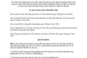 Quyết định 41/2013/QĐ-UBND giá lúa thu thuế sử dụng đất nông nghiệp thu nợ thuế Bến Tre
