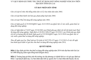 Quyết định 39/2013/QĐ-UBND giá thóc thu thuế sử dụng đất nông nghiệp 2014 Gia Lai
