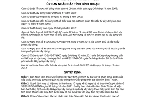 Quyết định 62/2013/QĐ-UBND cấp Giấy phép quản lý xây dựng Bình Thuận