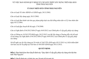 Quyết định 33/2013/QĐ-UBND cấp giấy phép xây dựng tỉnh Thái Nguyên