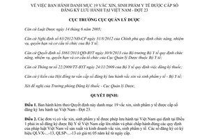Quyết định 401/QĐ-QLD năm 2013 danh mục 19 vắc xin sinh phẩm y tế lưu hành Việt Nam Đợt 23