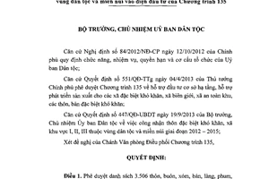Quyết định 582/QĐ-UBDT năm 2013 danh sách thôn đặc biệt khó khăn đầu tư Chương trình 135