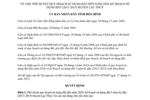 Quyết định 3006/QĐ-UBND năm 2013 quy hoạch sử dụng đất đến 2020 Lạc Thủy Hòa Bình