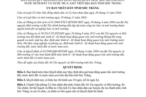 Quyết định 50/2013/QĐ-UBND đơn giá quan trắc môi trường đất nước dưới đất mưa axit Sóc Trăng