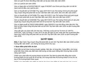 Quyết định 59/2013/QĐ-UBND Quy hoạch phát triển du lịch Tây Ninh đến 2020 định hướng 2030