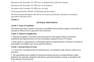 Decree No. 210/2013/ND-CP on incentive policies for enterprises investing in agriculture rural areas