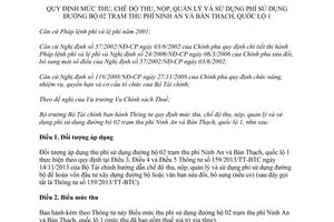 Thông tư 197/2013/TT-BTC mức thu nộp quản lý phí sử dụng đường bộ Ninh An Bàn Thạch quốc lộ 1