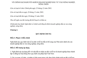Nghị định 210/2013/NĐ-CP khuyến khích doanh nghiệp đầu tư vào nông nghiệp nông thôn