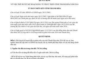 Quyết định 4534/2013/QĐ-UBND kế hoạch đầu tư phát triển Thanh Hóa năm 2014